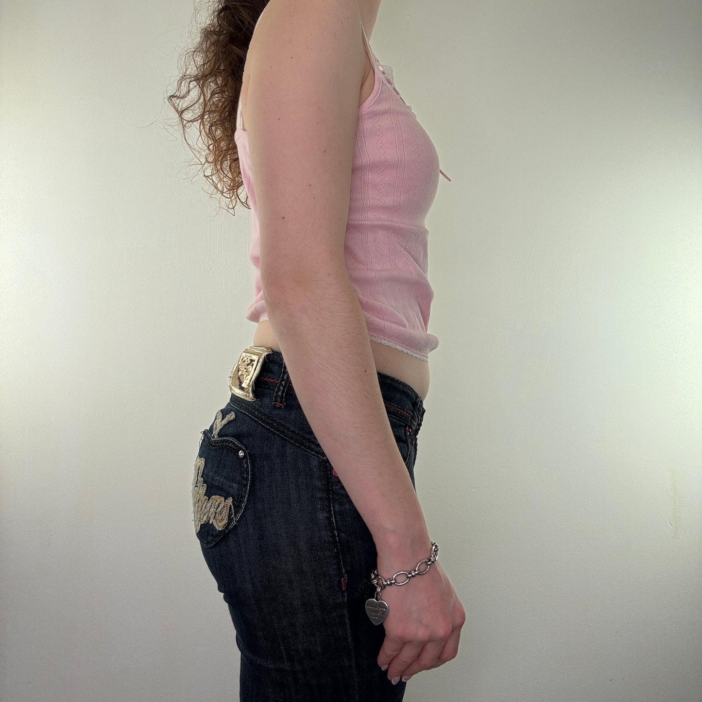 Y2K vintage pink lace trim knitted bow cami top