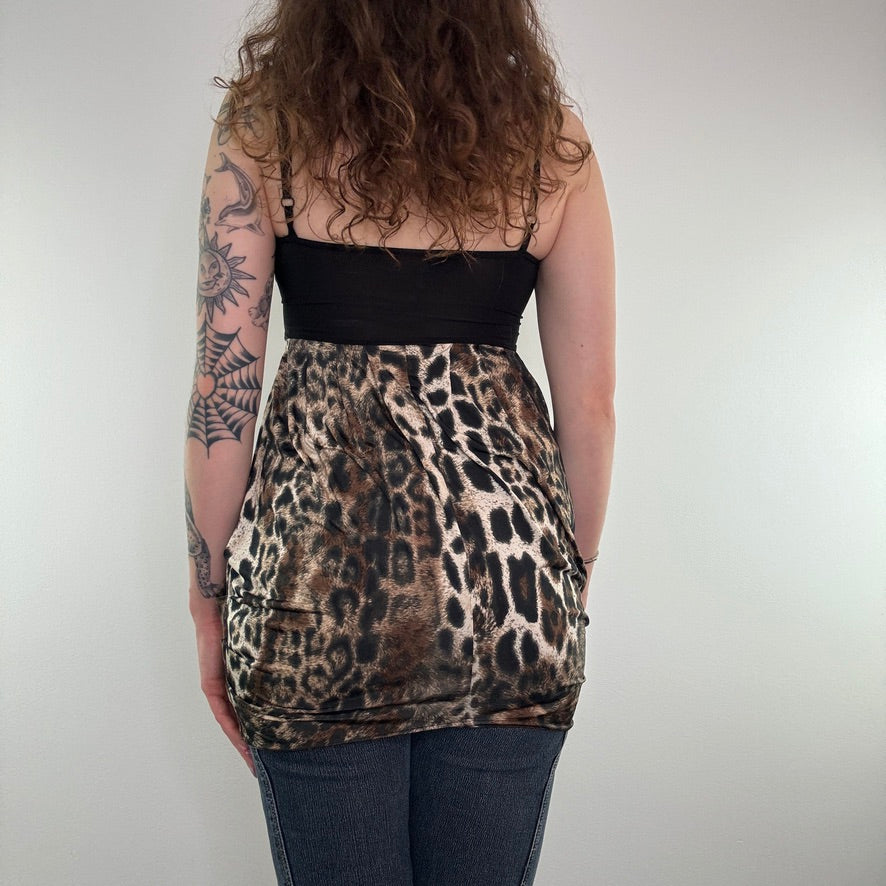 Y2K vintage leopard print bow slinky top