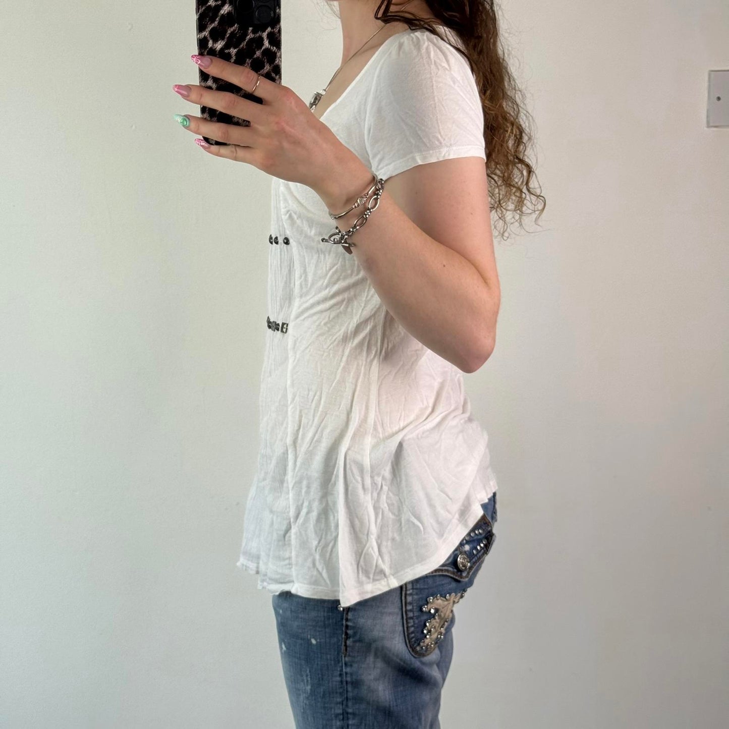 Y2K vintage studded beaded flowy milkmaid style top short sleeve pleated boho