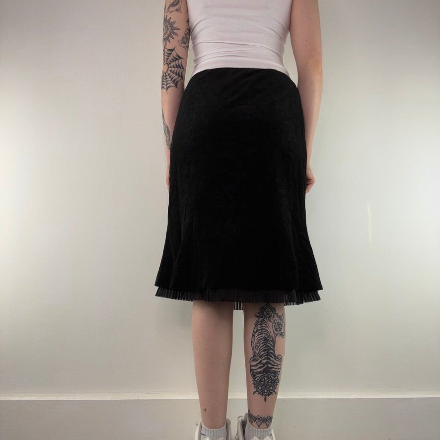 Y2K vintage velvet pleated trim midi skirt