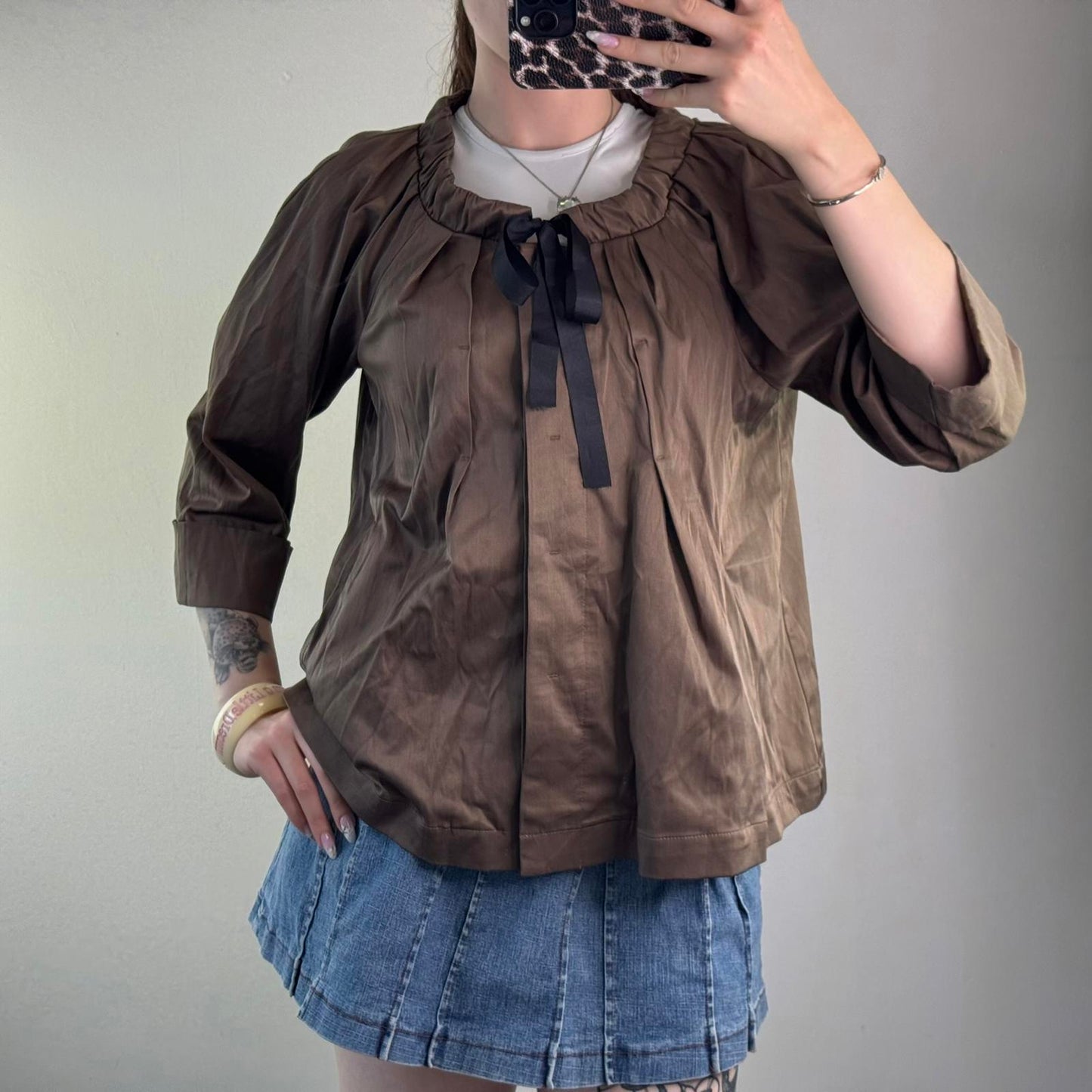 Y2K vintage archive bow lightweight jacket 3/4 sleeve bow peacoat swing