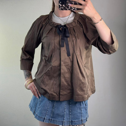 Y2K vintage archive bow lightweight jacket 3/4 sleeve bow peacoat swing