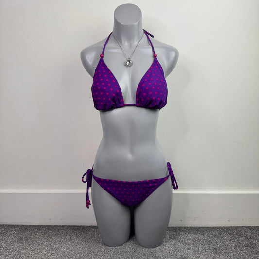 Y2K vintage polka dot matching bikini set halter neck beaded padding