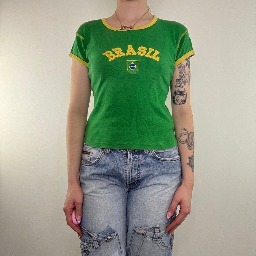 Y2K vintage Brasil baby tea embroidered slightly cropped