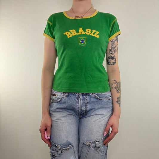 Y2K vintage Brasil baby tea embroidered slightly cropped