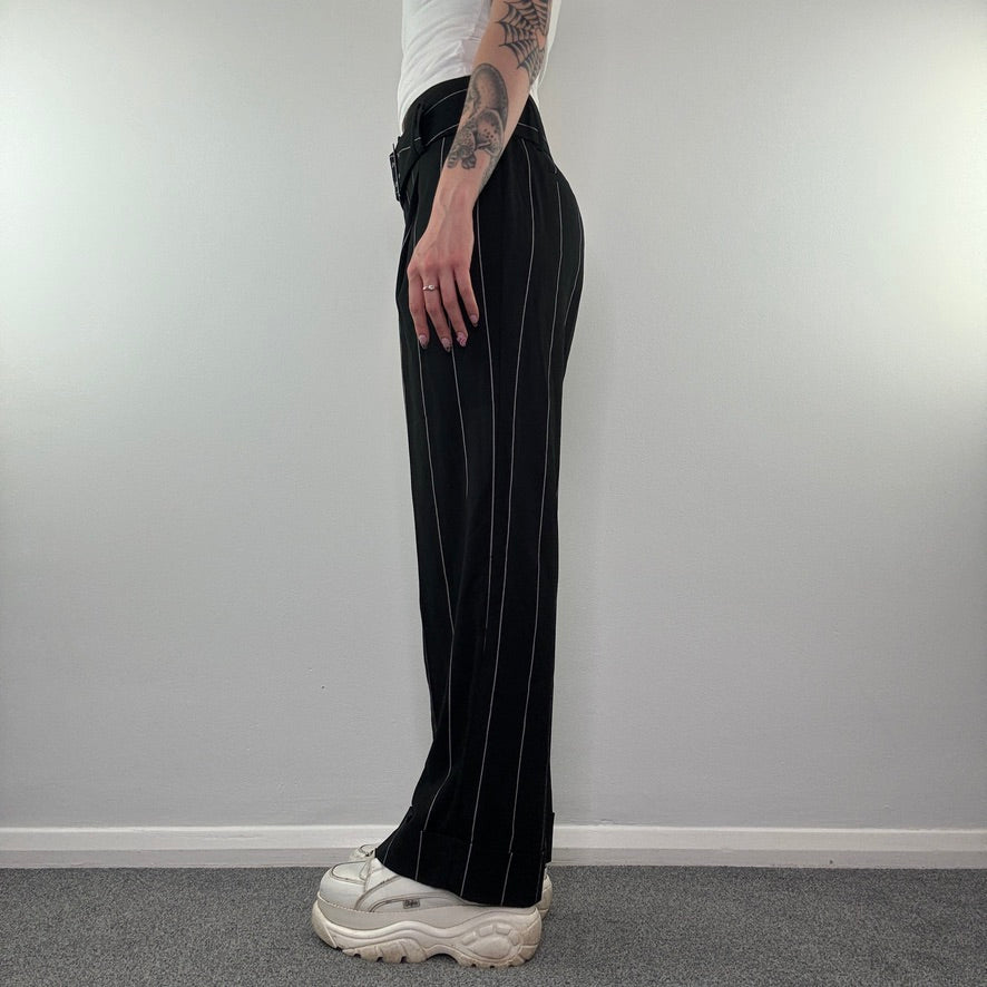 Y2K vintage pinstripe belt wide leg office work trousers