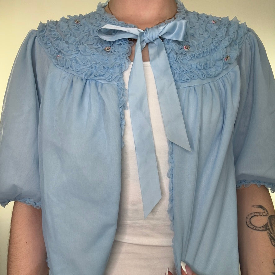 Vintage coquette cape floral embroidered frilly bow