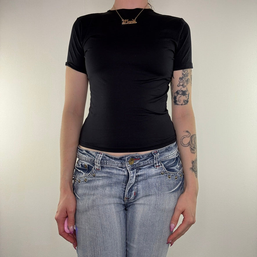 Y2K vintage slinky baby tee basic top short sleeve fitted slightly cropped