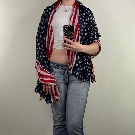 Y2K vintage USA large scarf shawl stars stripes red blue white America unisex