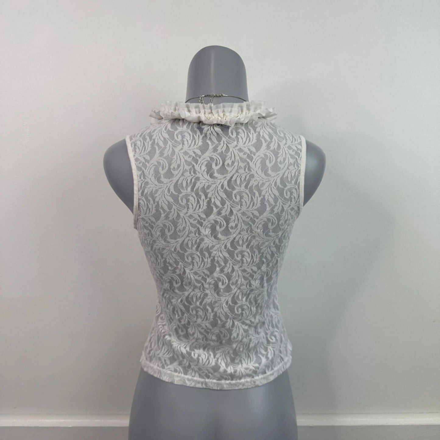 Y2K vintage lace sheer frilly tank top