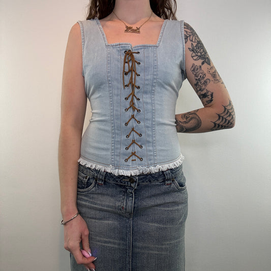 Y2K denim lace up top