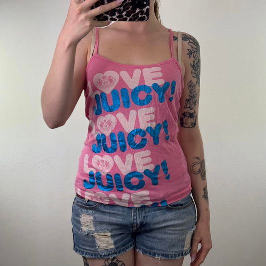 Vintage Juicy Couture cami top love heart pink blue strappy top graphic print