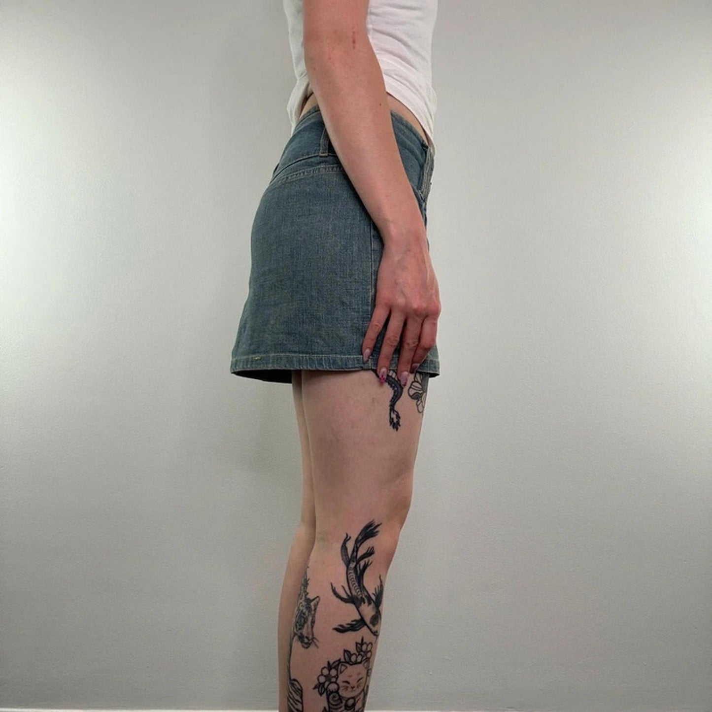 Y2K vintage Jane Norman faded denim mid rise mini skirt light blue wash