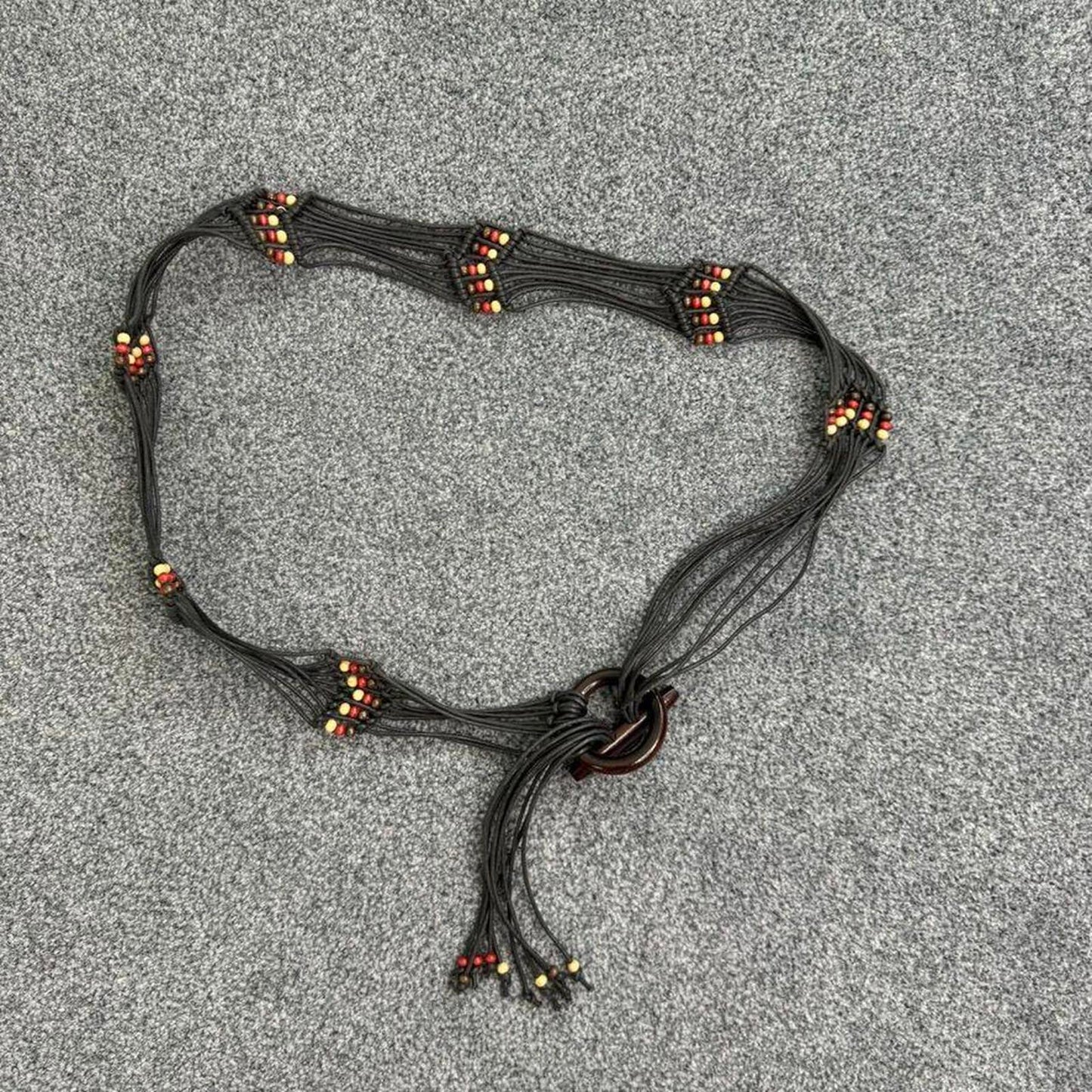 Y2K vintage O ring beaded wooden belt braided woven