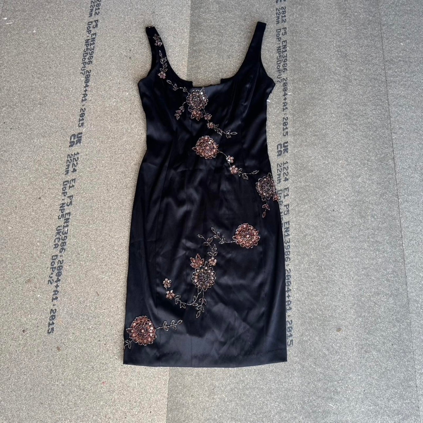 Y2K vintage satin style floral embroidered lace up midi dress fitted round neck