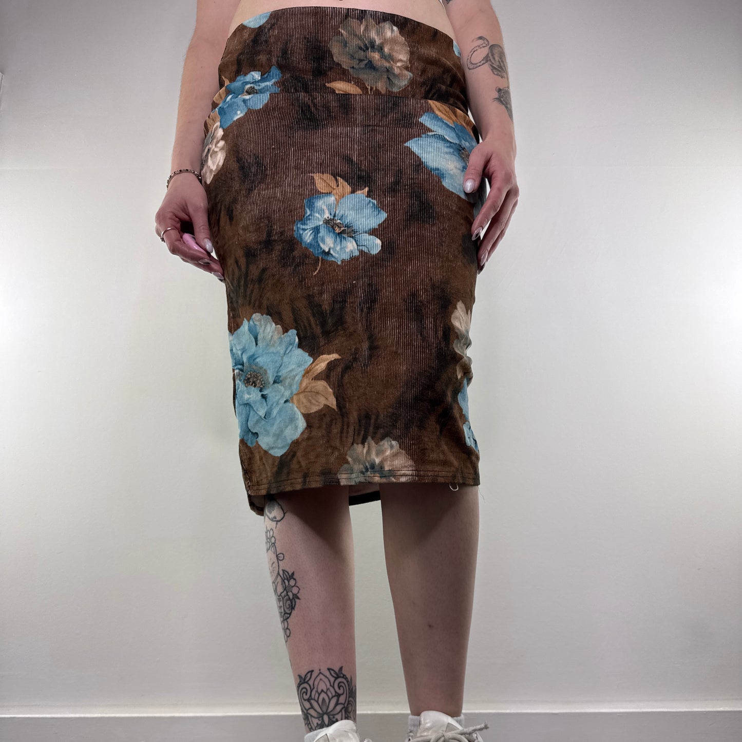 Y2K vintage floral stretchy midi skirt
