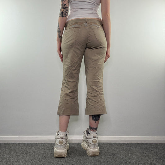 Y2K vintage stretchy low rise capri tribal embroidery trousers