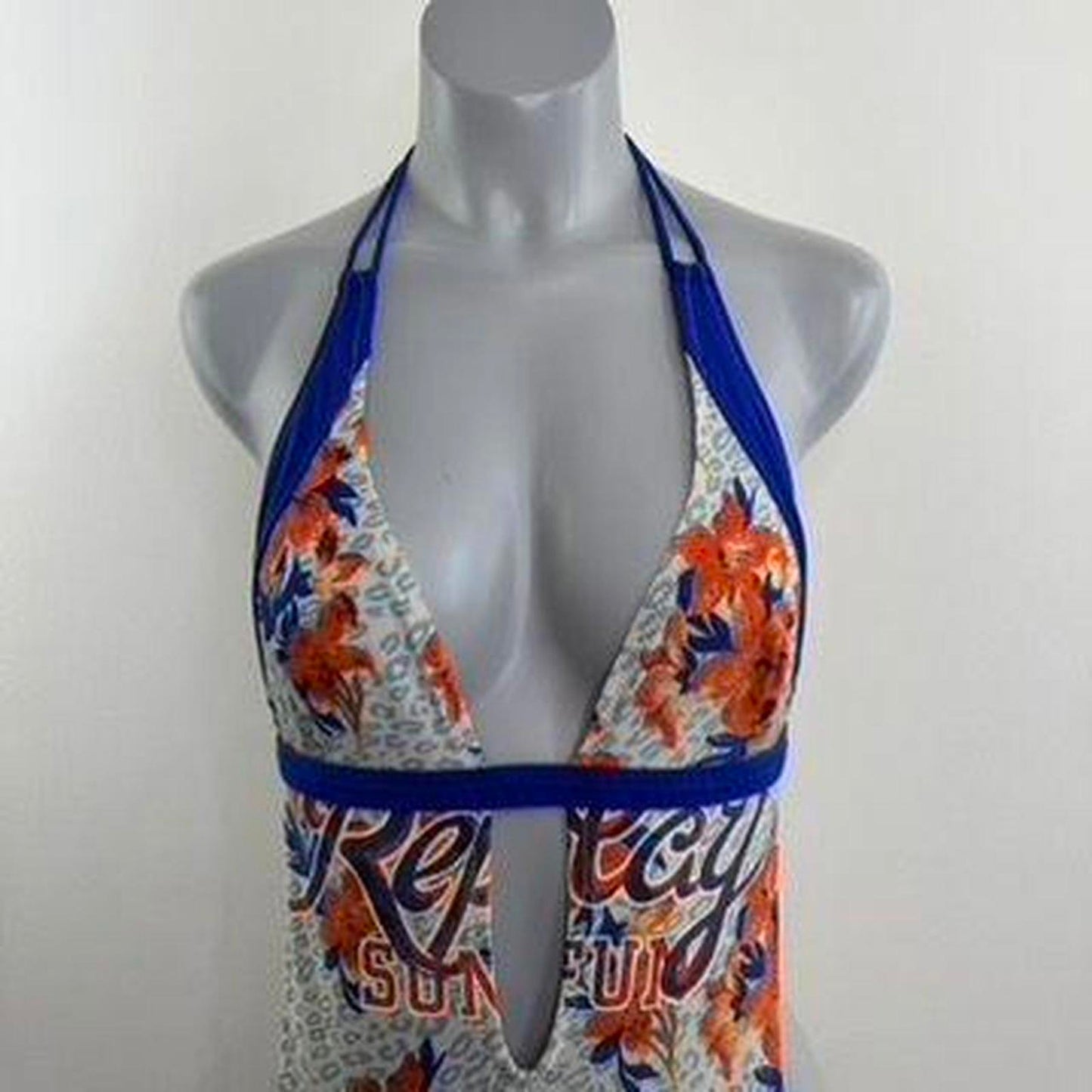 Y2K vintage leopard print monokini one piece swimsuit low v neck bust floral