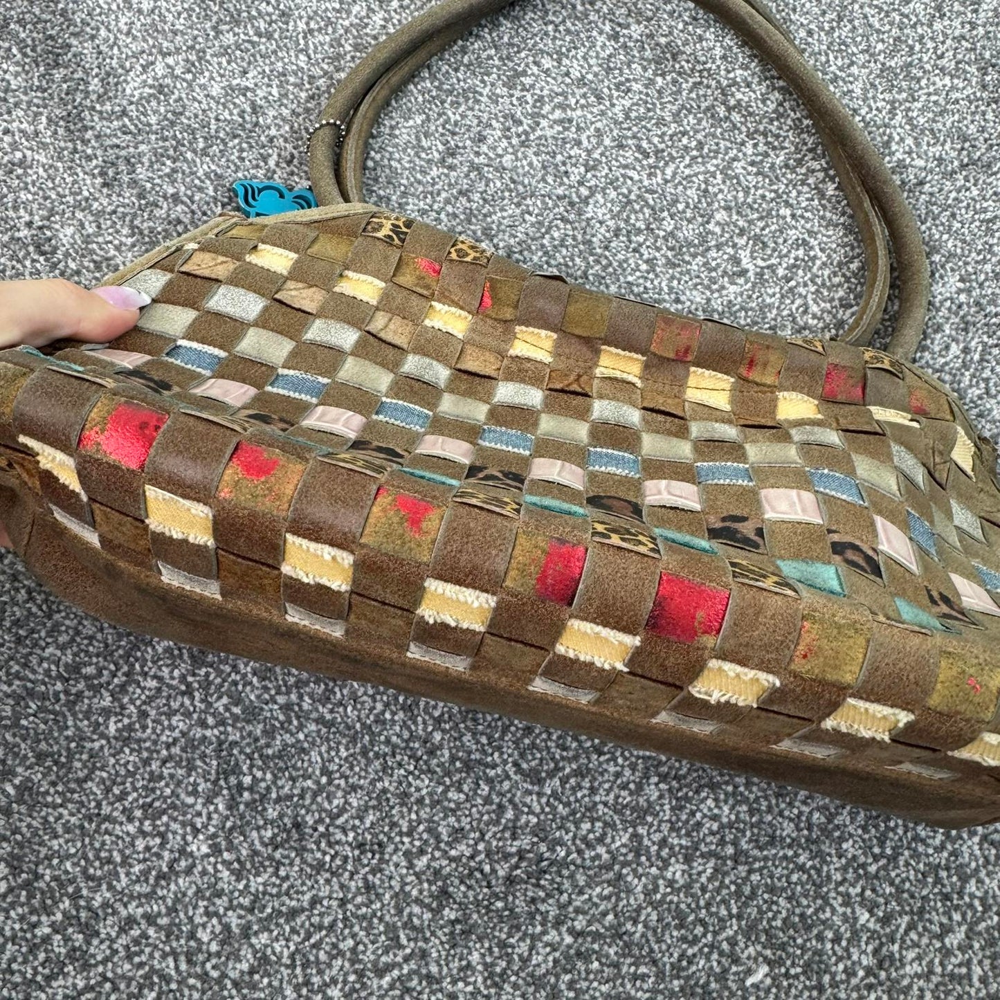 Y2K vintage suede shoulder bag woven leopard print denim pink blue brown