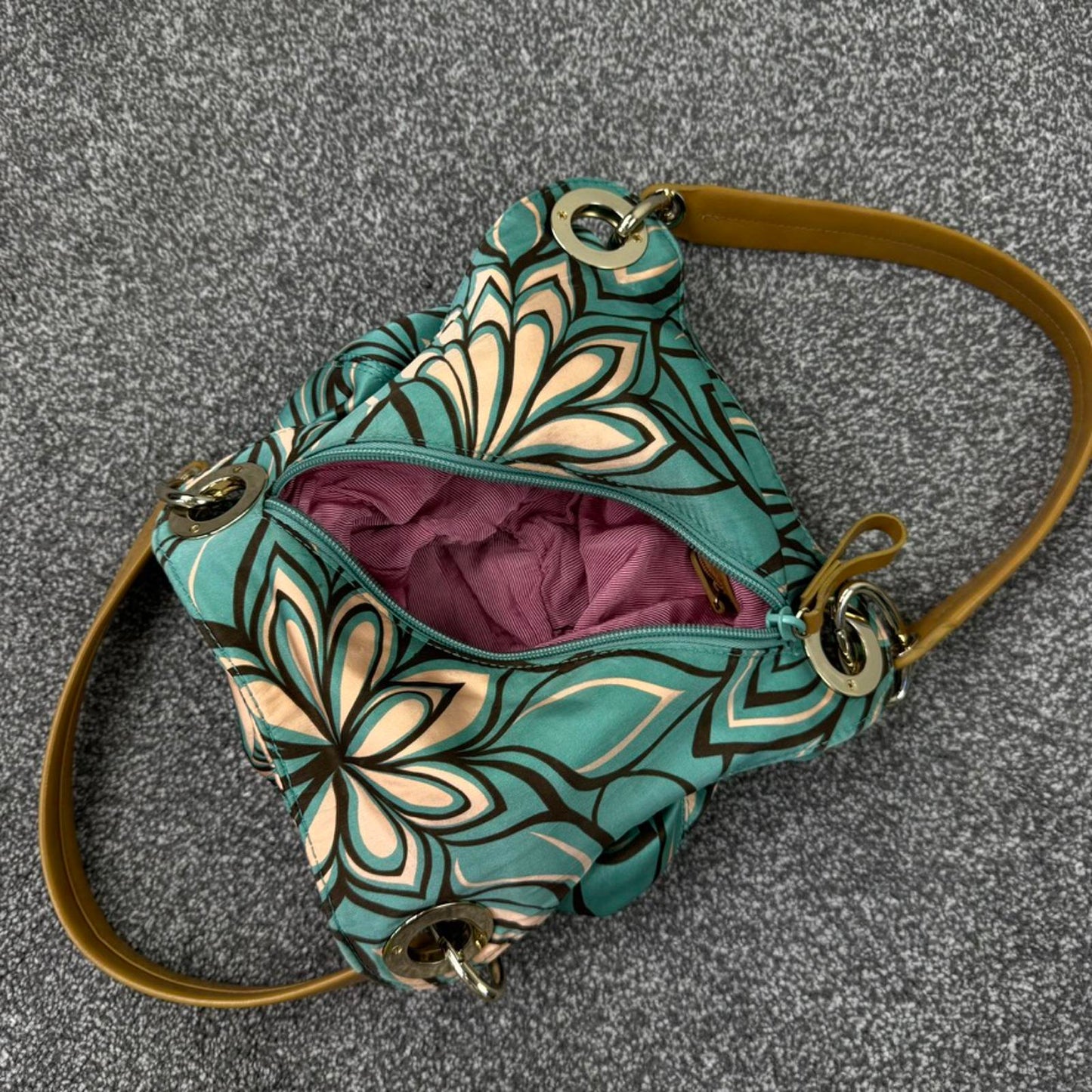 Y2K vintage 100% silk abstract pattern shoulder bag circle base small mini blue