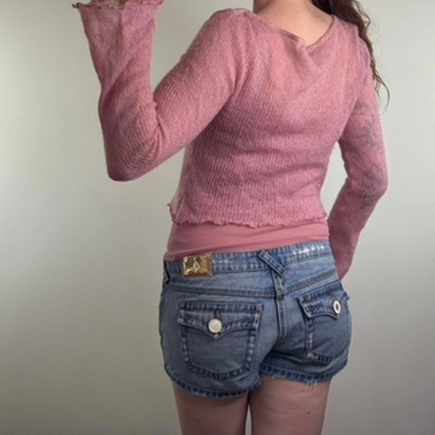 Y2K vintage Mohair blend double layered knit jumper flare sleeve lettuce hem