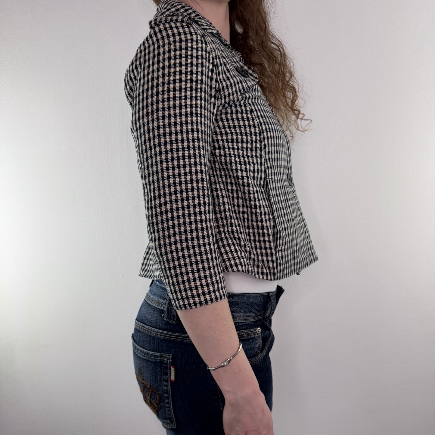 Y2K vintage gingham short peacoat jacket