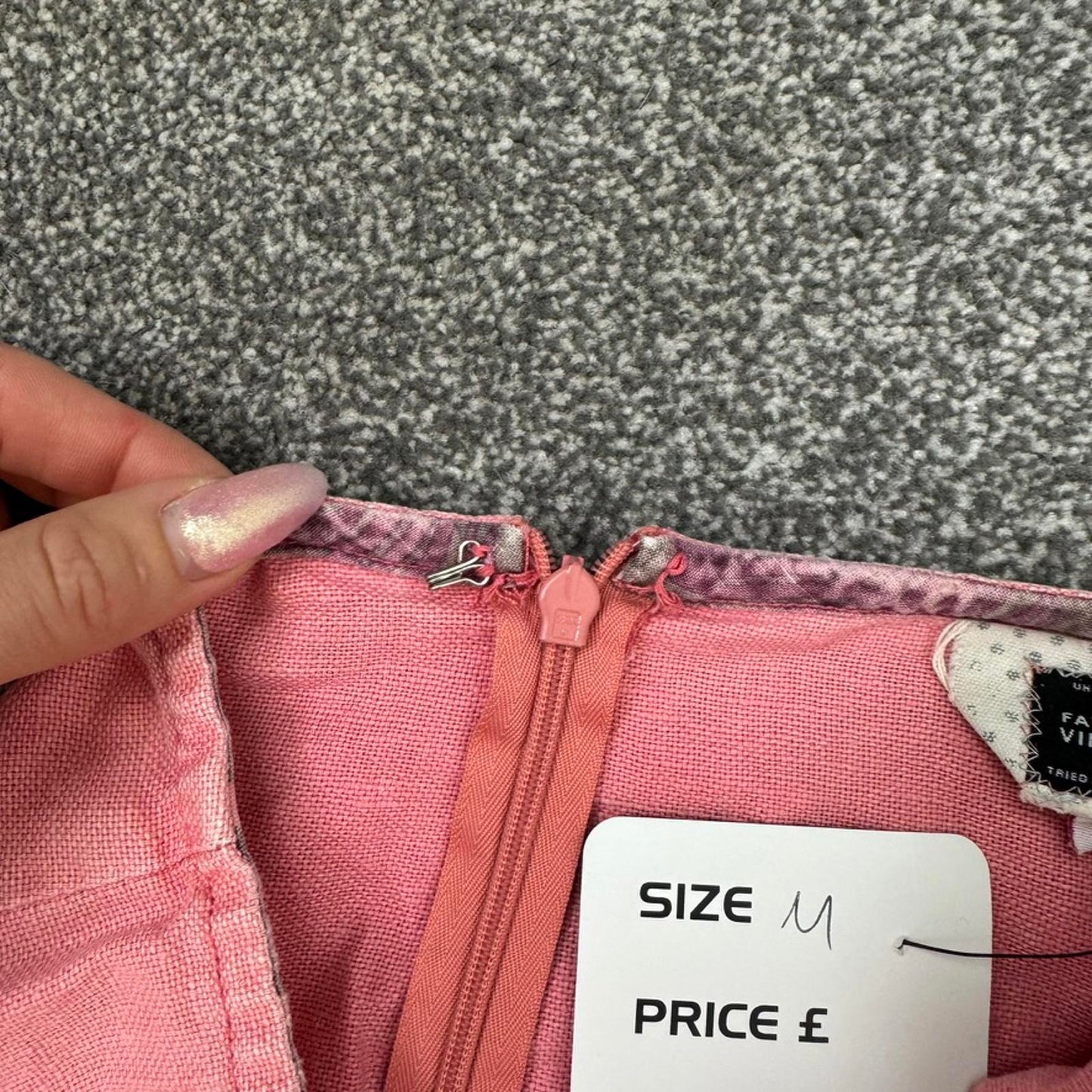 Y2K vintage linen/ cotton salmon pink maxi skirt curved hem
