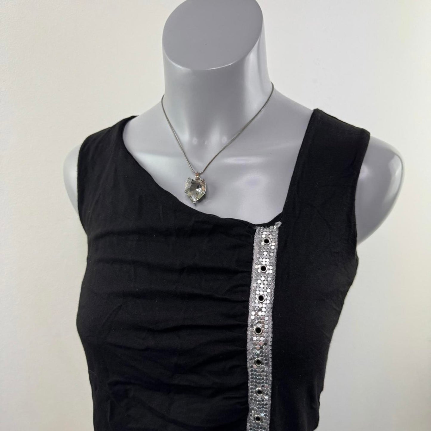 Y2K vintage Morgan De Toi tank top asymmetrical neckline ruched silver