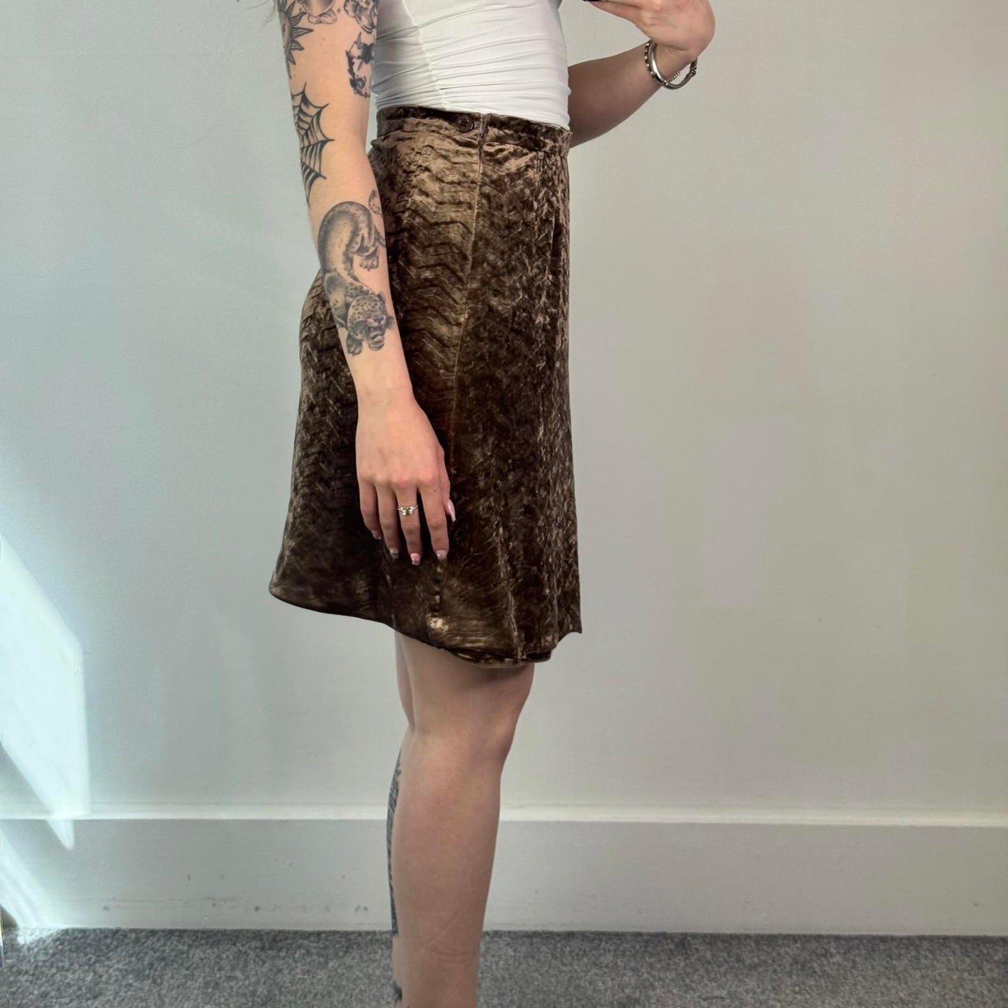 Y2K vintage Dolce & Gabbana velvet chevron pattern a line midi skirt floaty