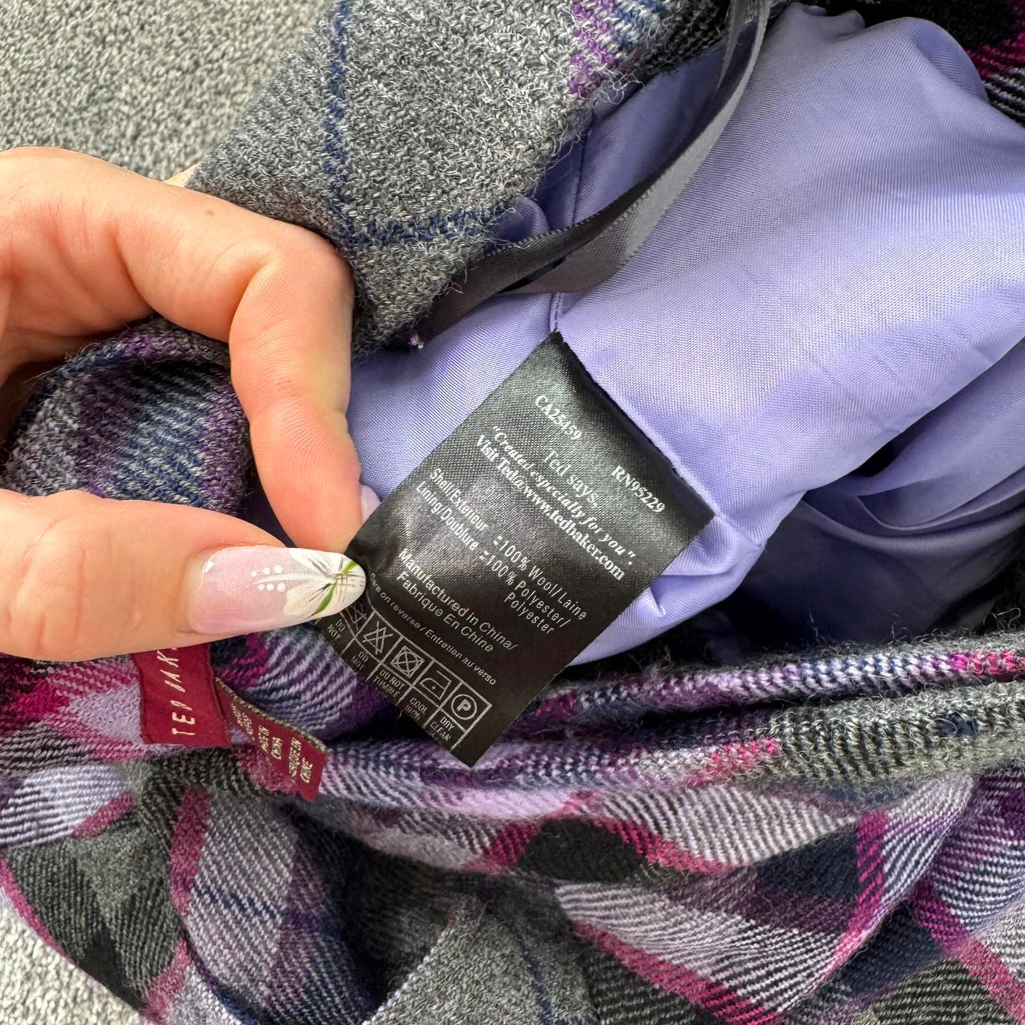 Y2K vintage Ted Baker wool mini skirt tartan buckle side pockets purple grey