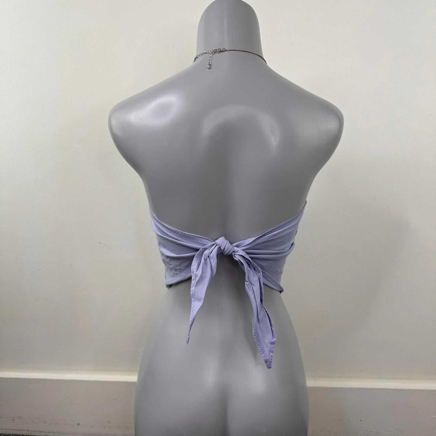 Y2K vintage strapless top handkerchief rhinestone v hem festival lilac stretchy