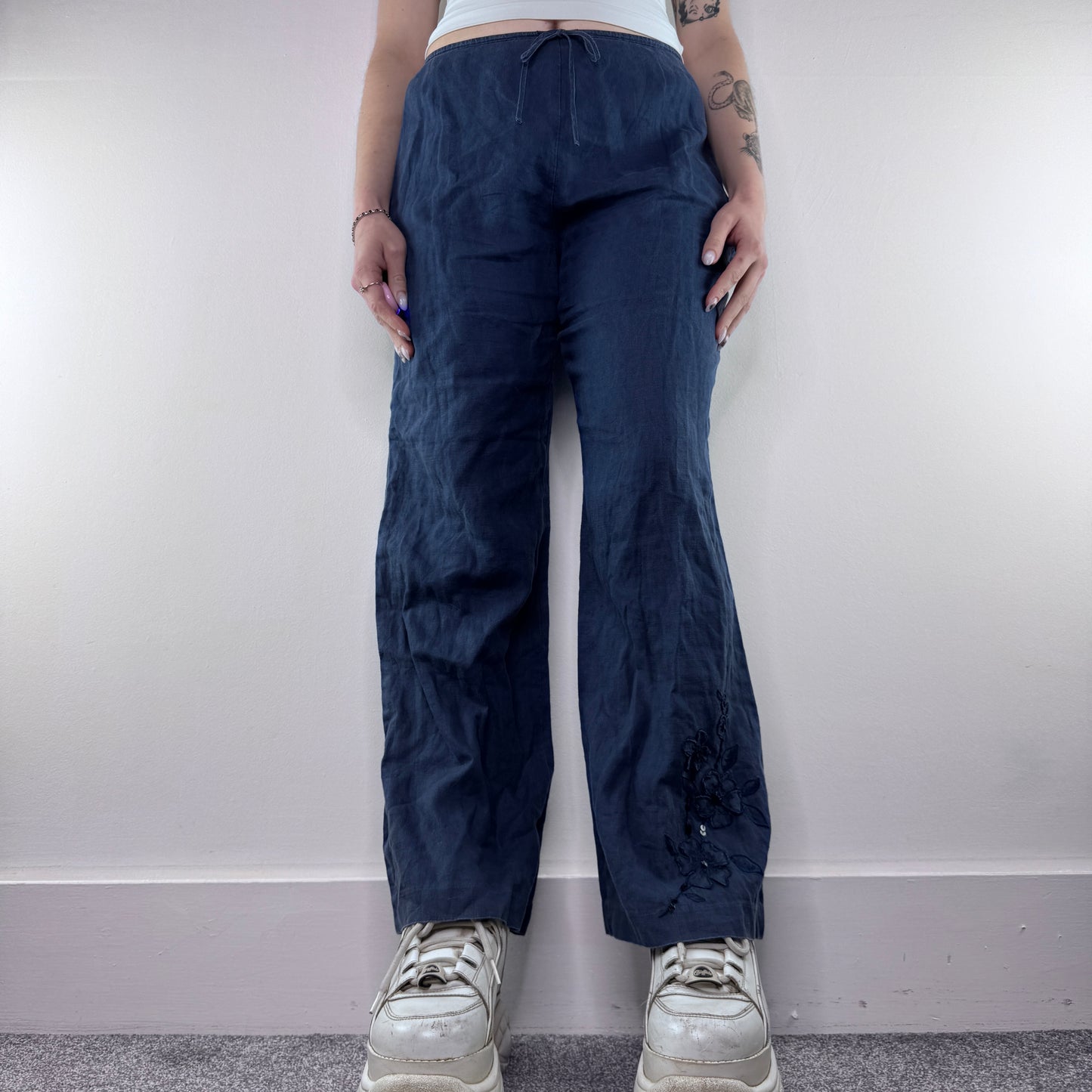 Y2K vintage linen floral sequin baggy trousers