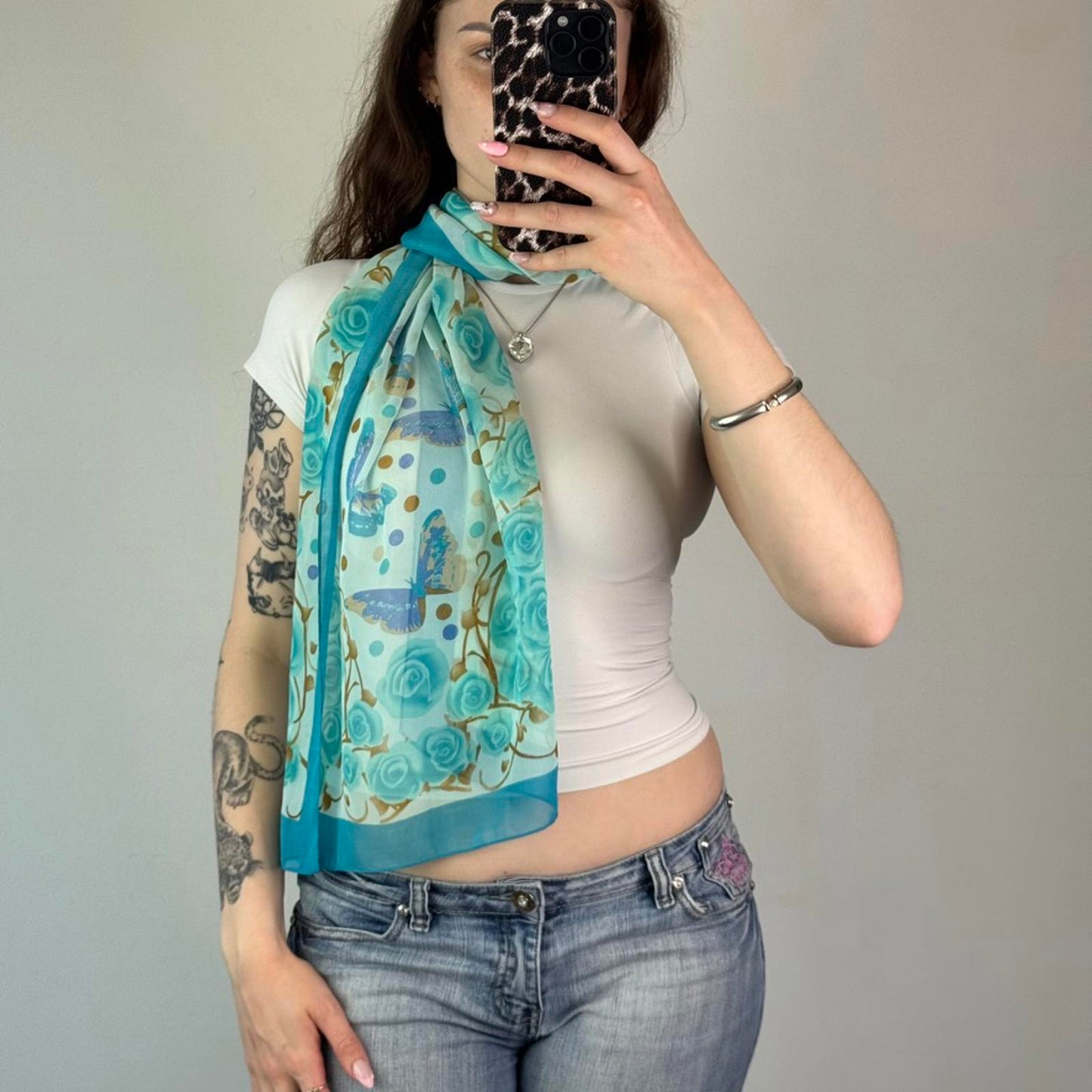 Y2K vintage sheer scarf butterfly rose thorns polka dot