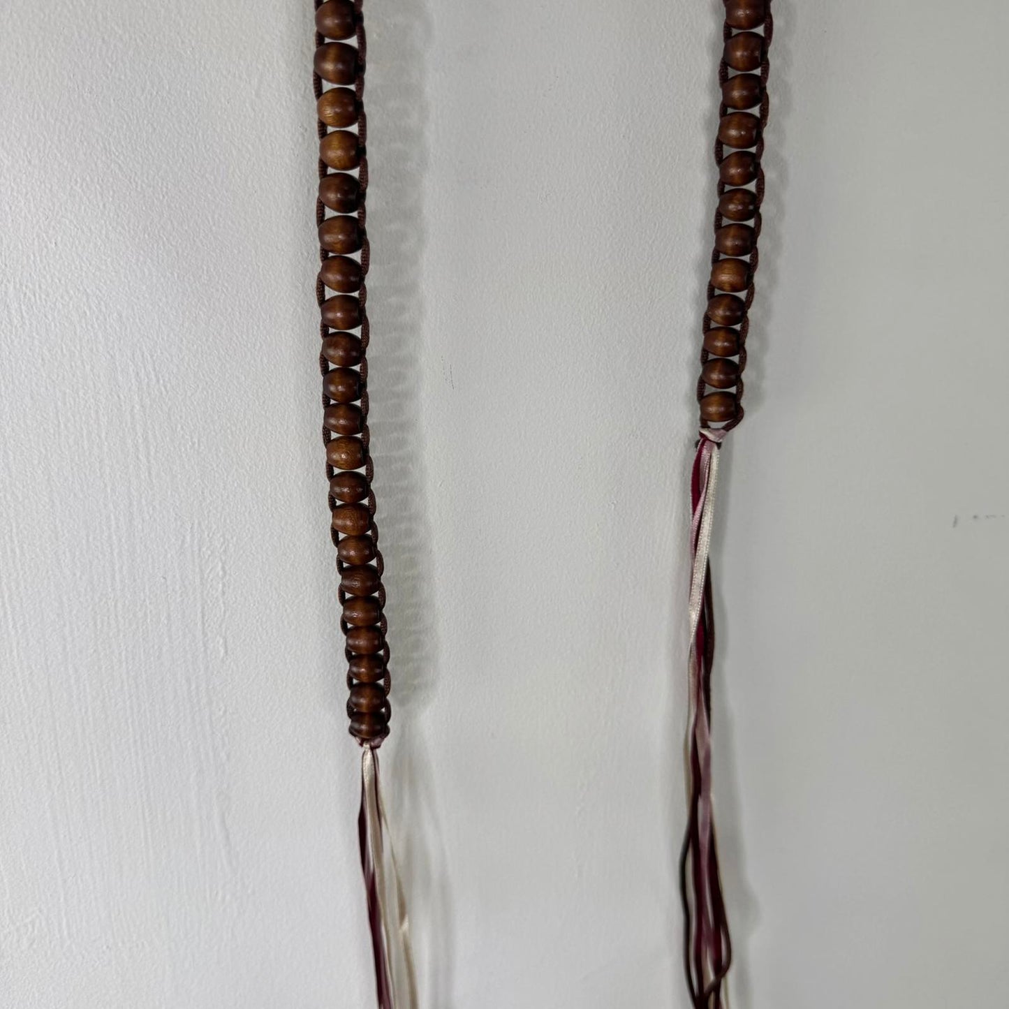Y2K vintage beaded belt skinny ribbon wooden pink thin