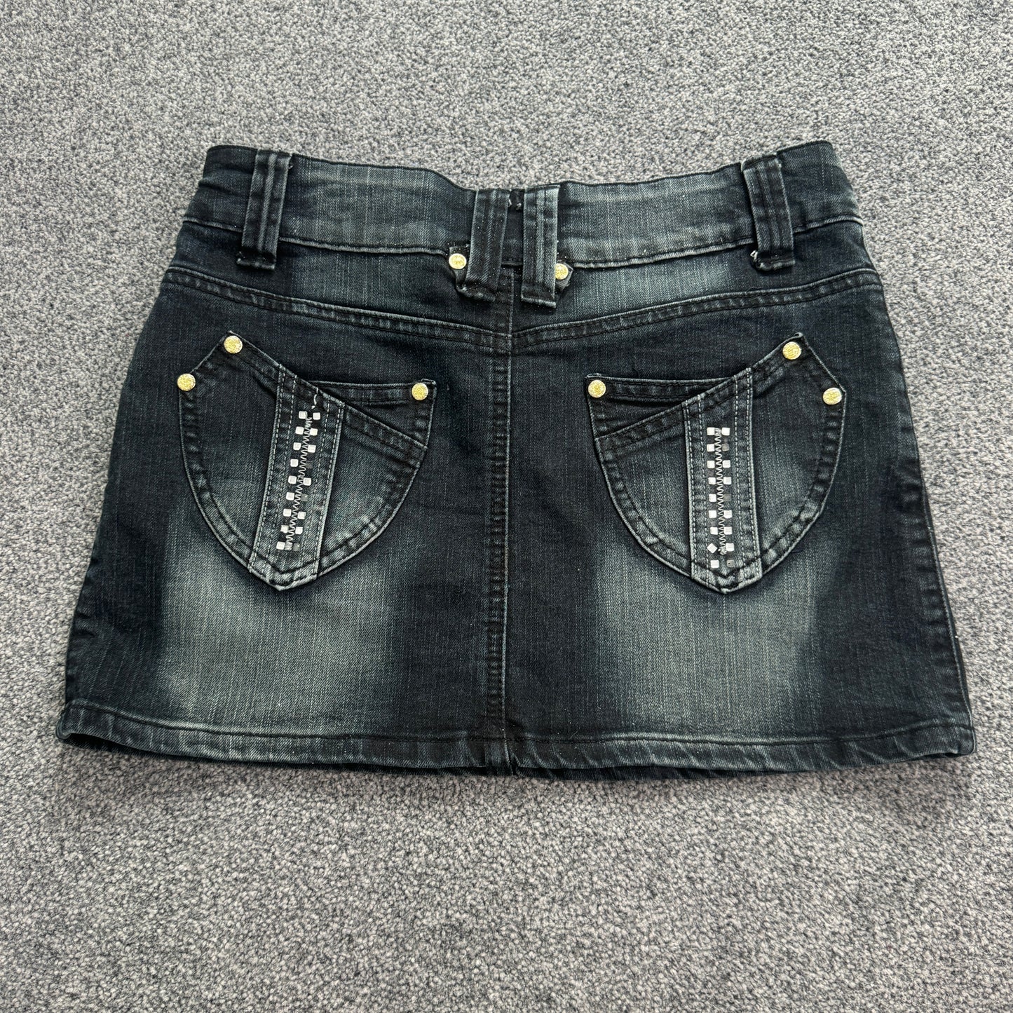 Y2K vintage faded sparkly low rise denim mini skirt