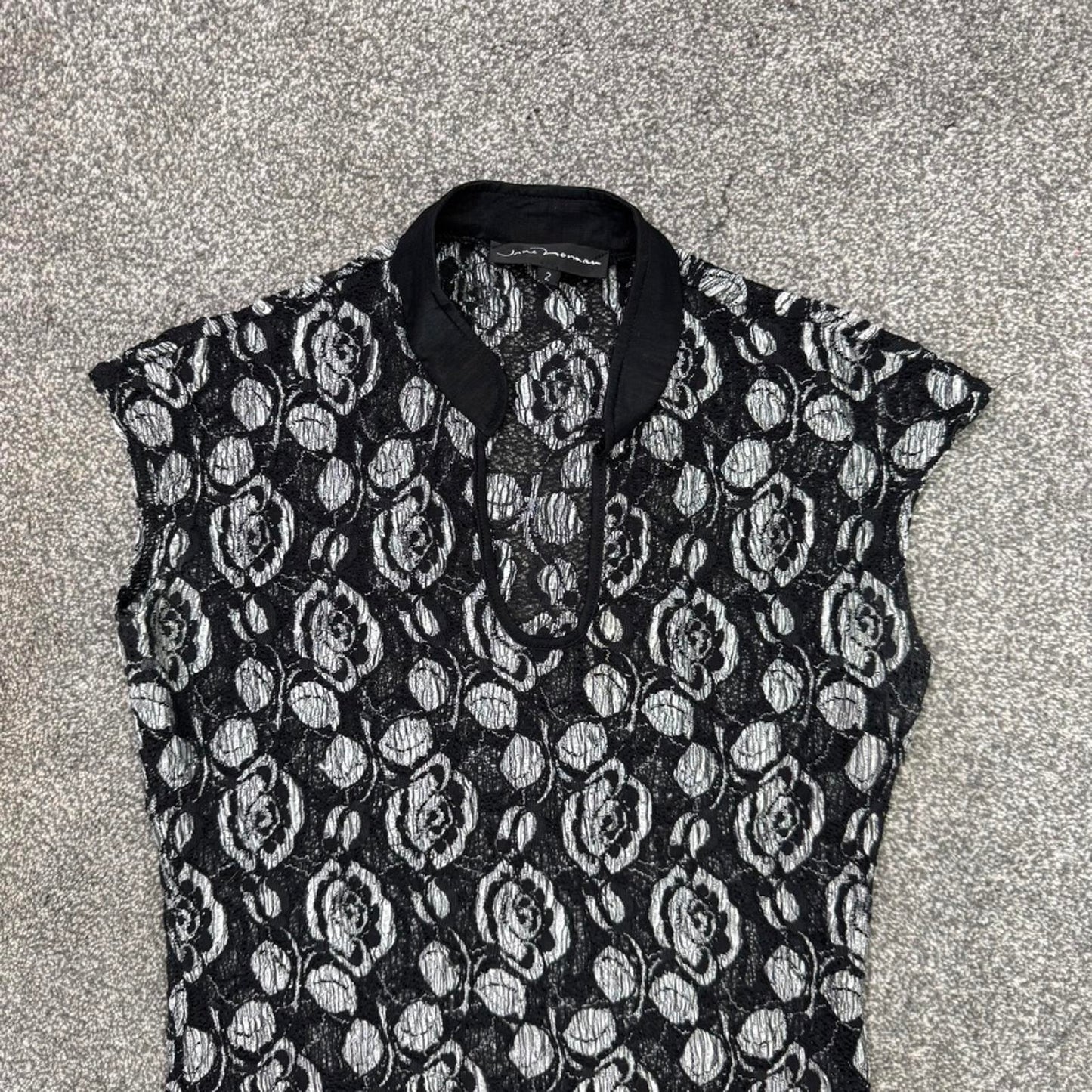 90s Y2K vintage Jane Norman sheer mesh maxi dress side slit v neck floral flower