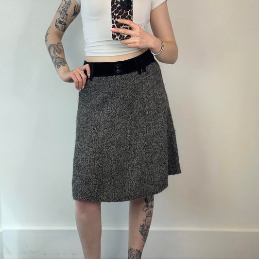 Armani Collezioni midi skirt wool a line velvet trim waistband office formal