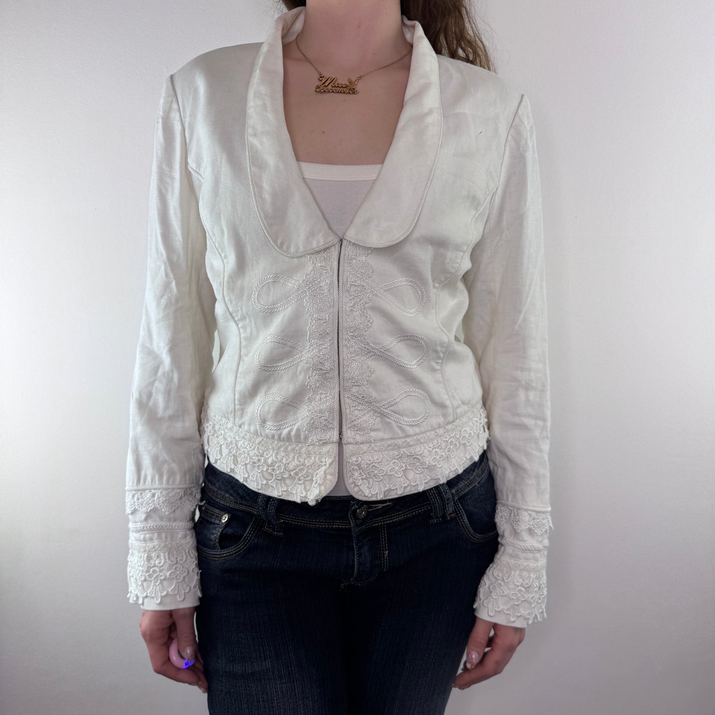 Y2K vintage white military embroidered jacket blazer