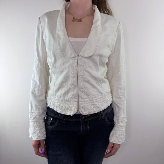 Y2K vintage white military embroidered jacket blazer