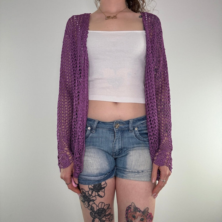 Y2K bow floral crochet cardigan