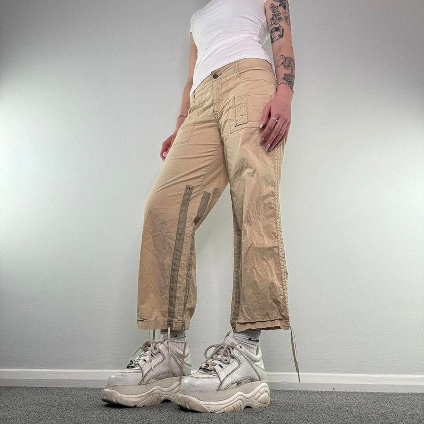Y2K vintage low rise lace up baggy capri cargo trousers cropped ruched
