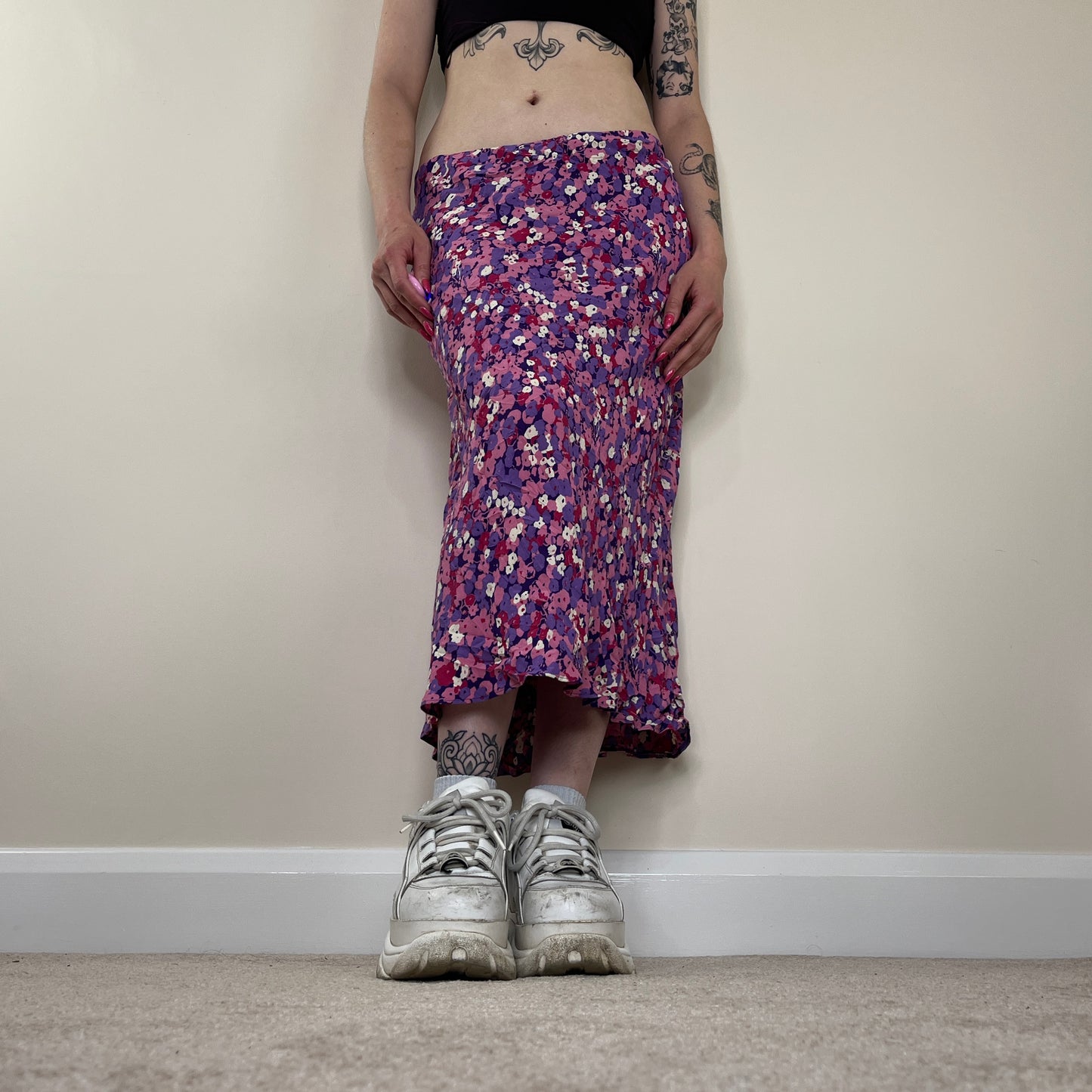 Y2K floral maxi skirt low rise