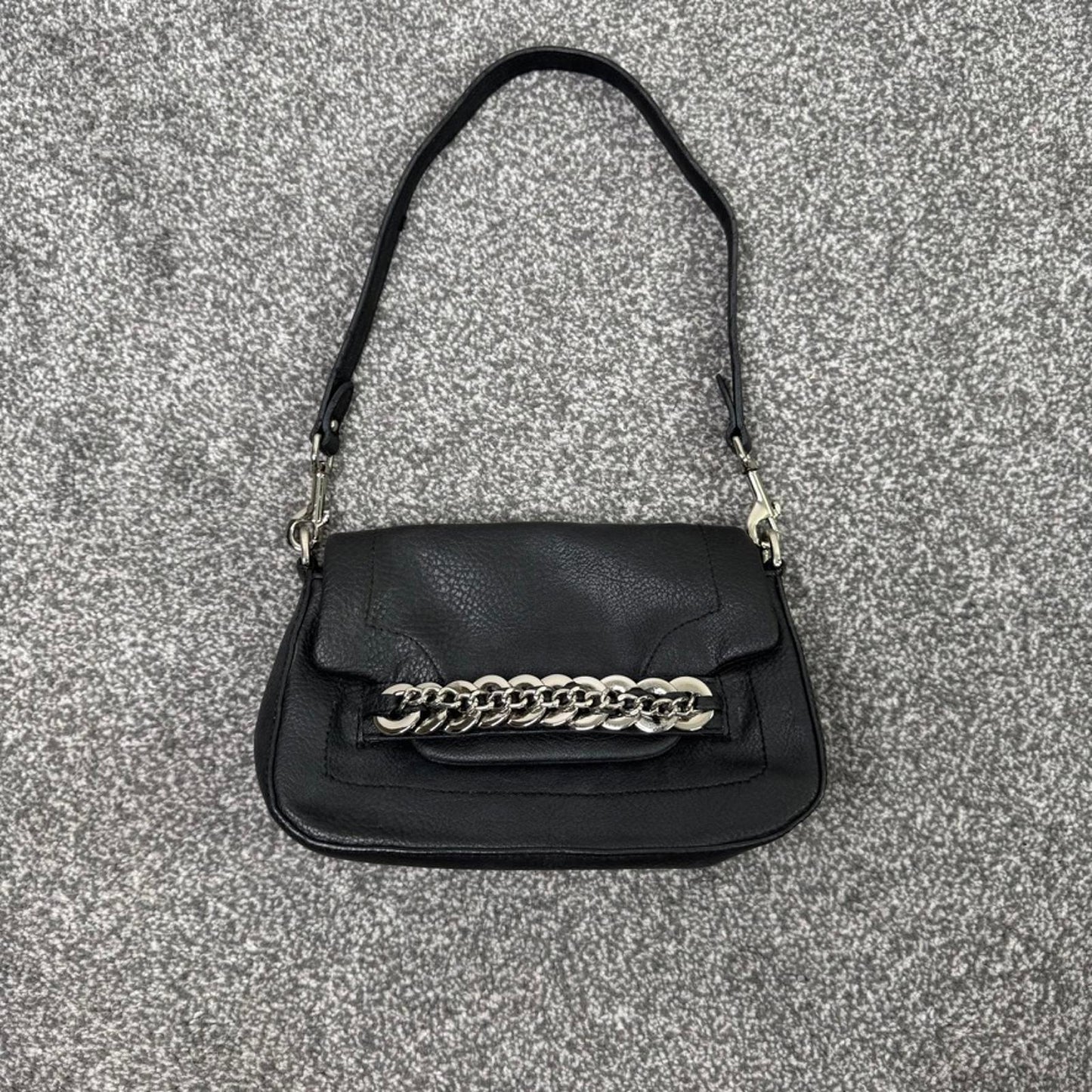 Calvin Klein faux leather mini shoulder bag micro buckle silver black