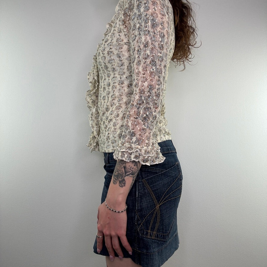 Y2K frilly ditsy floral lace long sleeve top