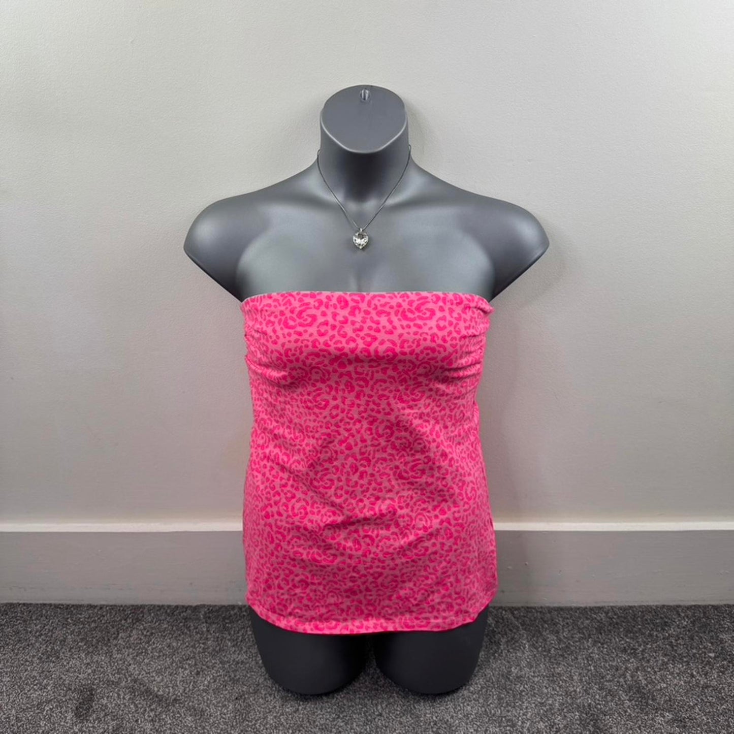 Y2K vintage leopard print strapless top hot pink