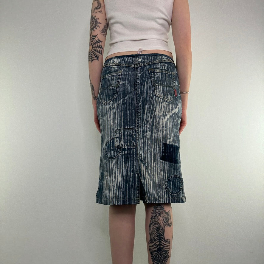 Y2K vintage archive patchwork faded denim midi skirt