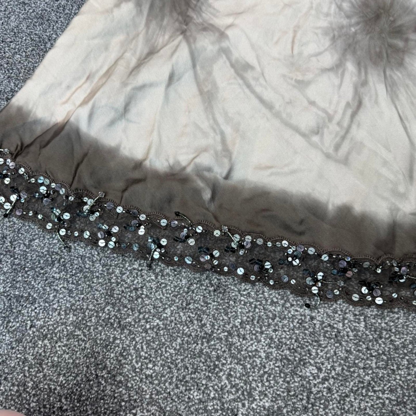 Y2K vintage Pinko 100% silk ombre sequin beaded embellished mini dress lace trim