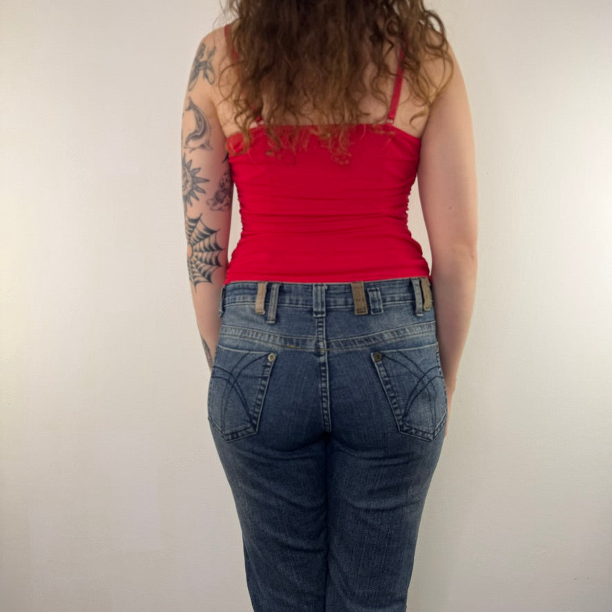 Y2K vintage red mesh ruched cami top