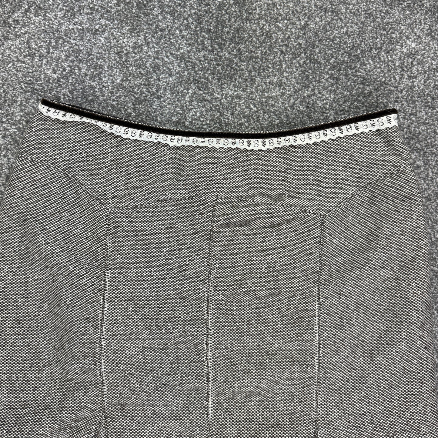 Y2K vintage tweed lace trim midi skirt