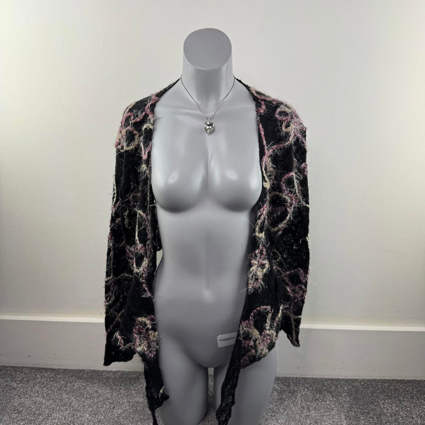Y2K vintage wool blend knitted cardigan long sleeve cropped floral embroidery
